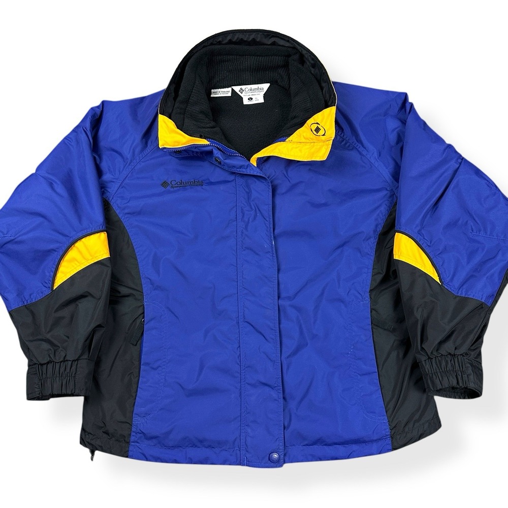 Vtg 90s Columbia Bugaboo 2-in-1 Jacket Womens Large Blue Yellow Ski Fleece Lined